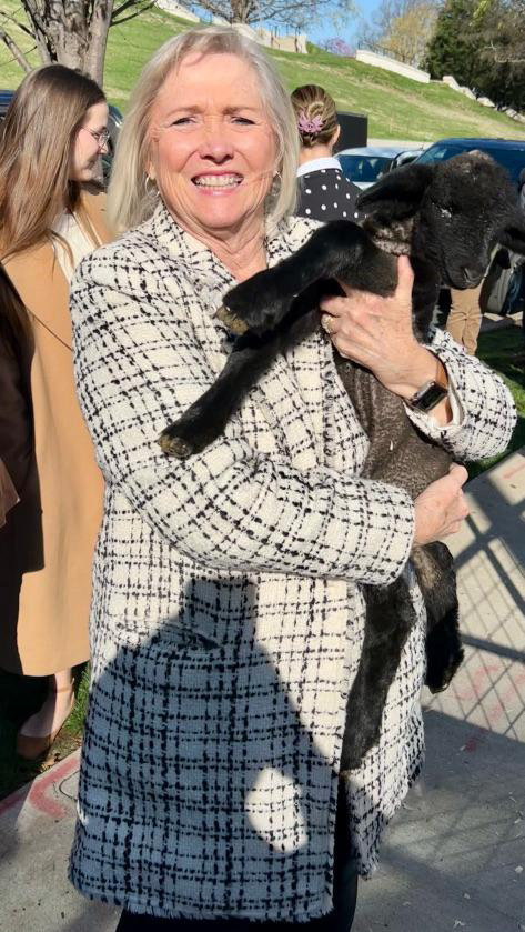 Becky Massey pictured with baby lamb